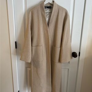 Zara Beige Oversized Tie Coat NWOT.